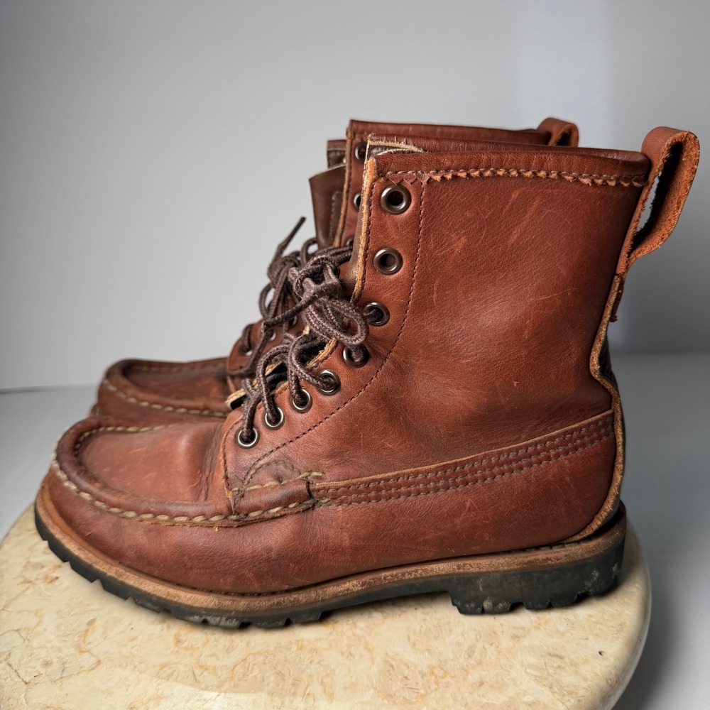 WC Russell Moccasin Co Bird Shooter Hunting Boots 4 Brown Leather USA Made VTG